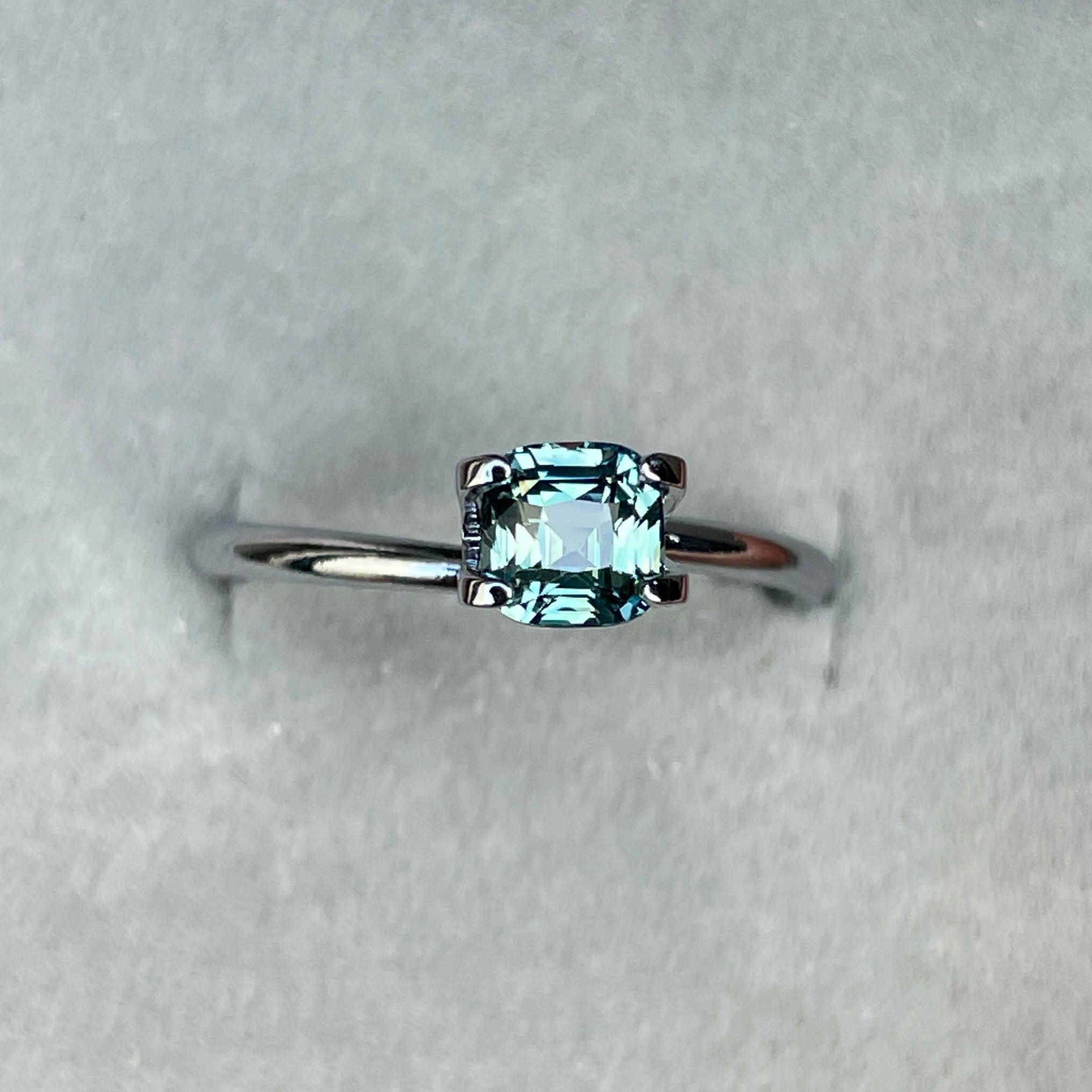 teal blue green parti sapphire cushion cut gem