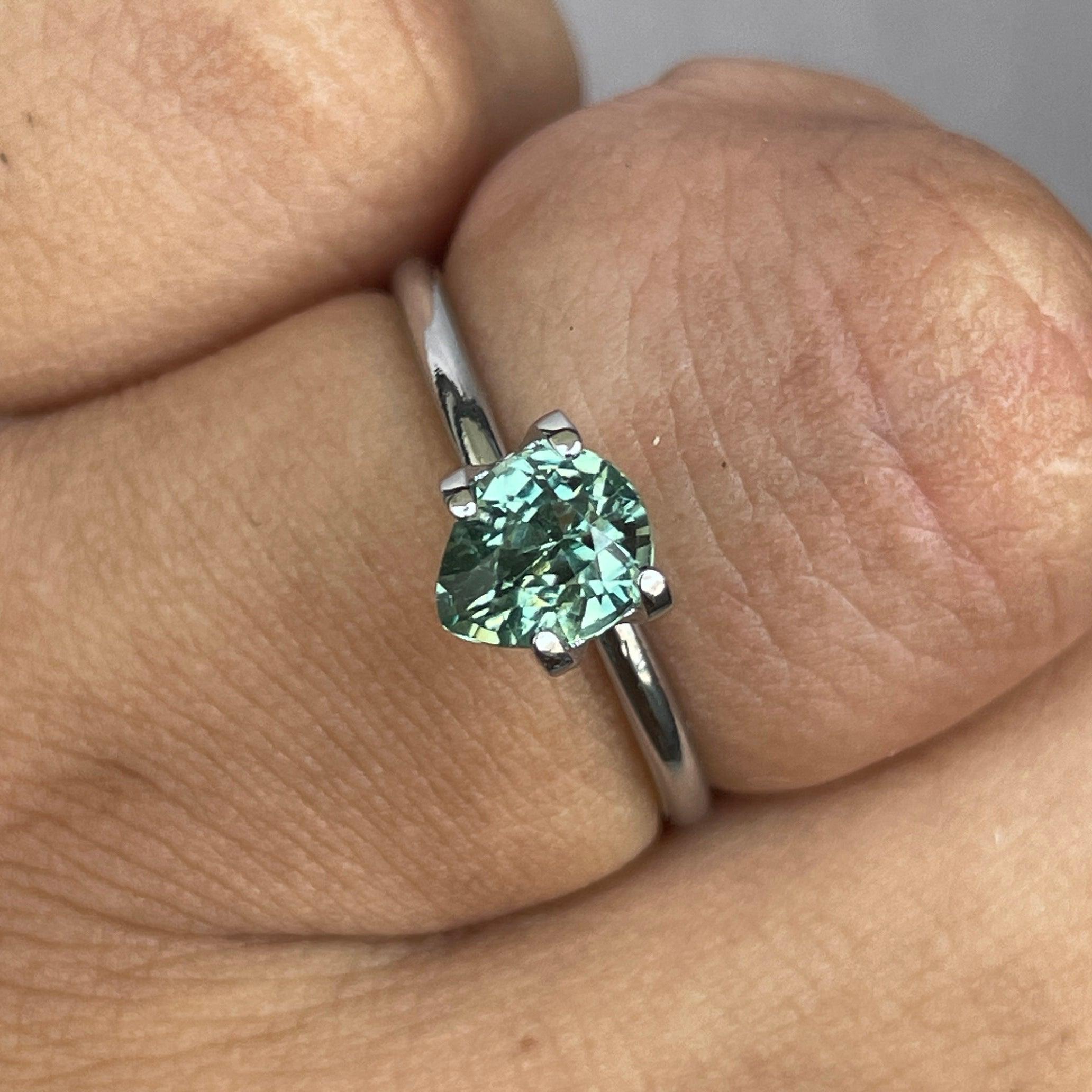 teal blue green parti sapphire pear drop cut gem
