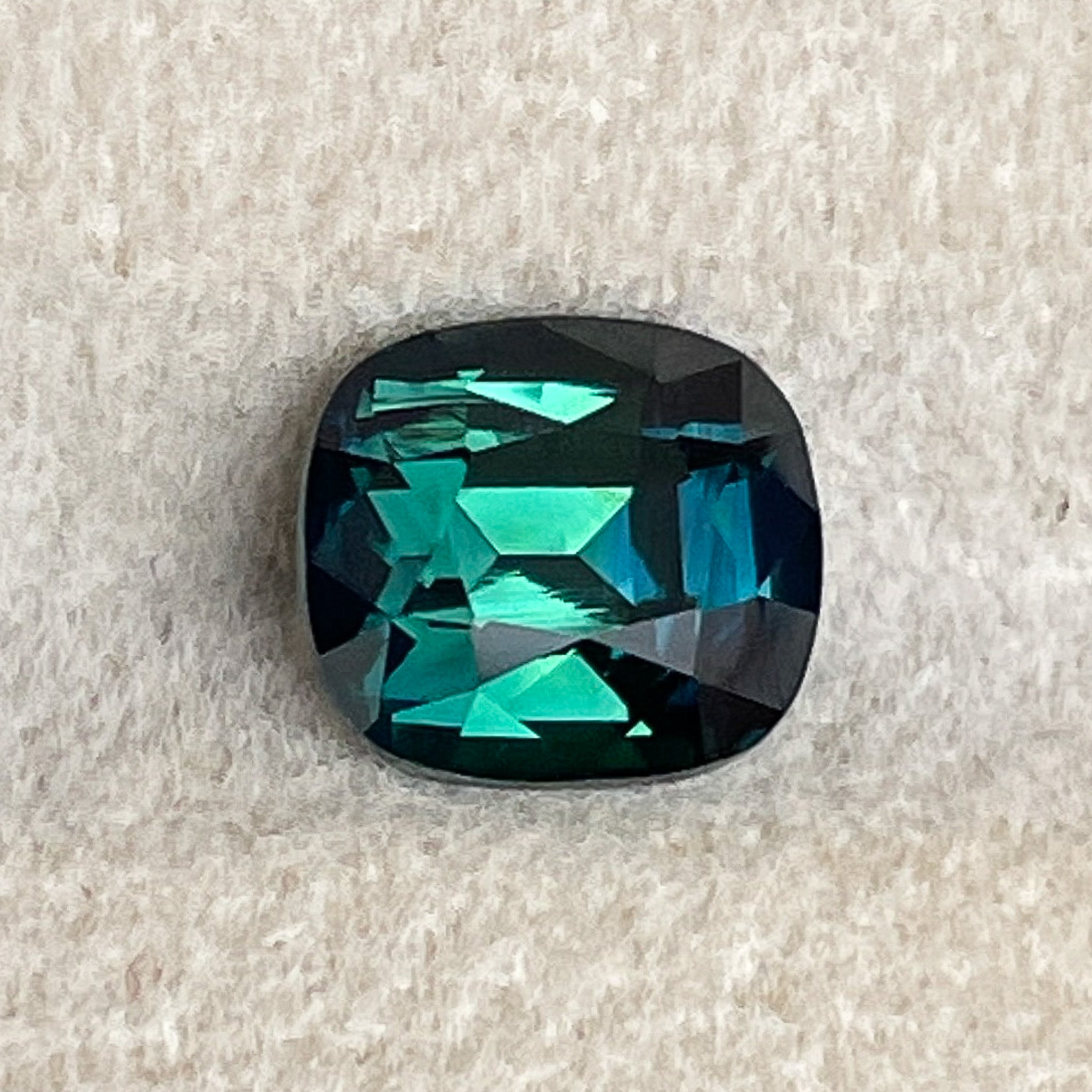Teal sapphire loose gemstone, cushion cut, 2.56 Ct, heat-treated forest green sapphire by NASHGEMS for jewelry making.