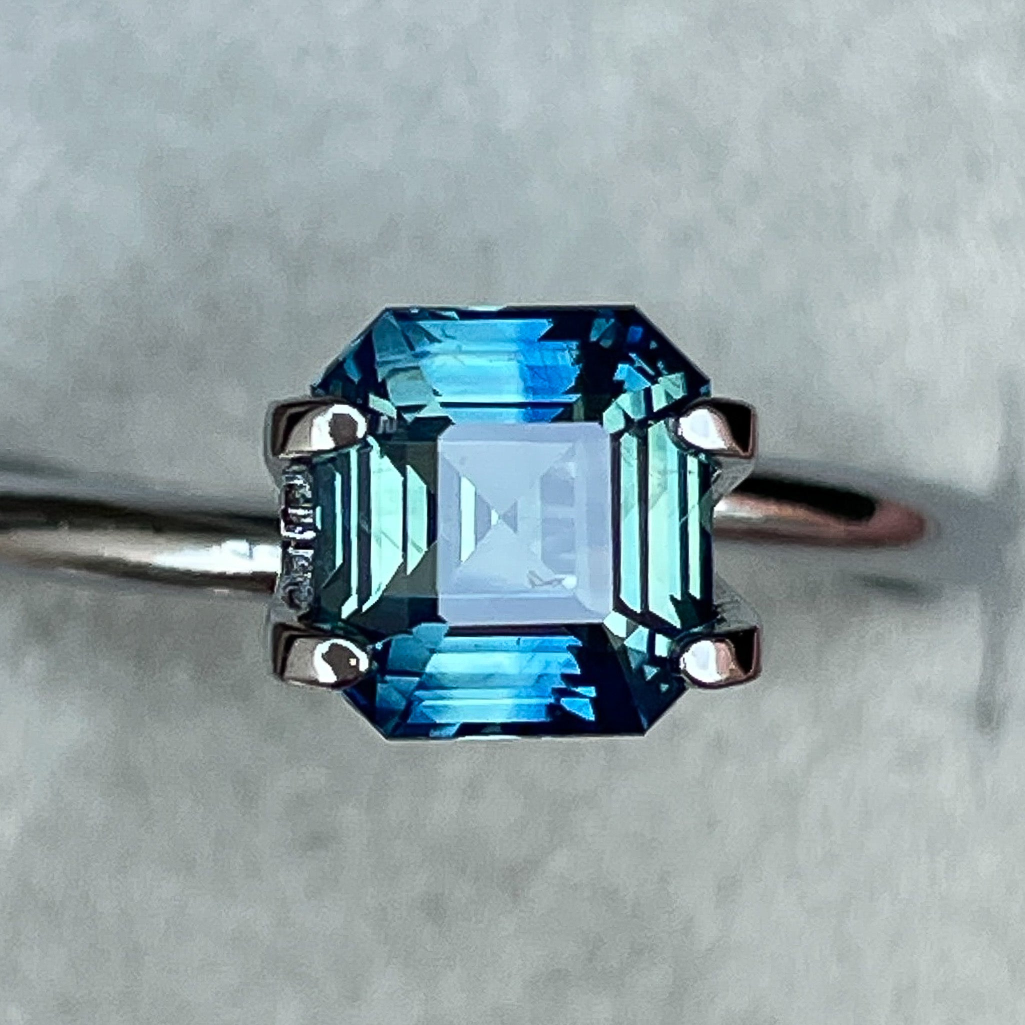 Natural teal blue-green sapphire loose stone, 1.75 Ct emerald cut by NASHGEMS, no heat, bi-color sapphire for engagement jewelry