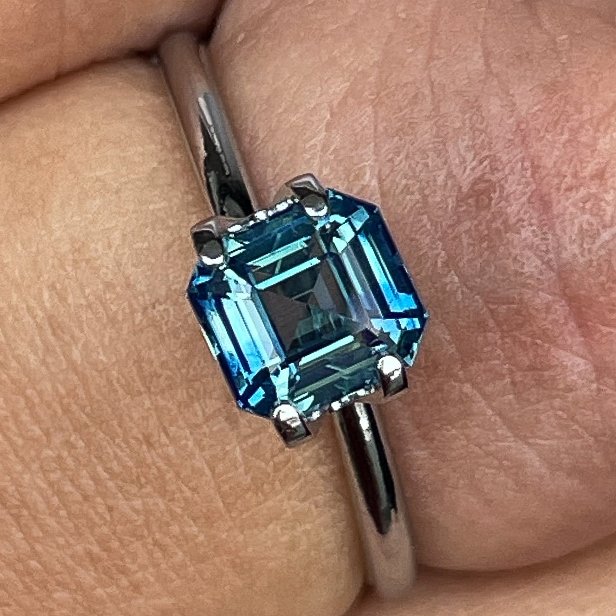 Natural teal blue-green sapphire, 1.75 ct emerald cut, no heat bi-color loose gemstone by NASHGEMS for engagement rings