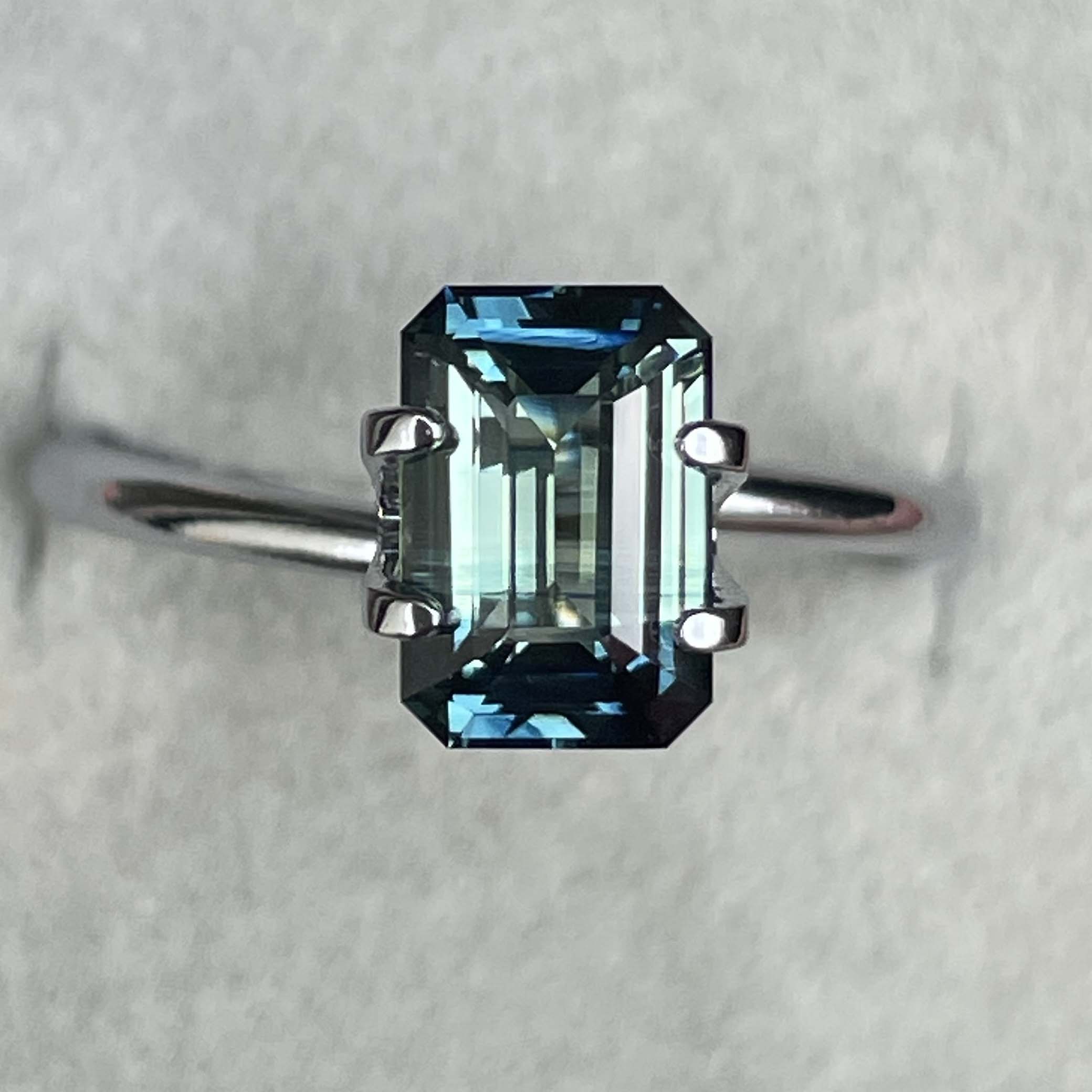 Teal natural bi-color sapphire with 2.07 Ct emerald cut, no heat blue-green gemstone for engagement rings by NASHGEMS