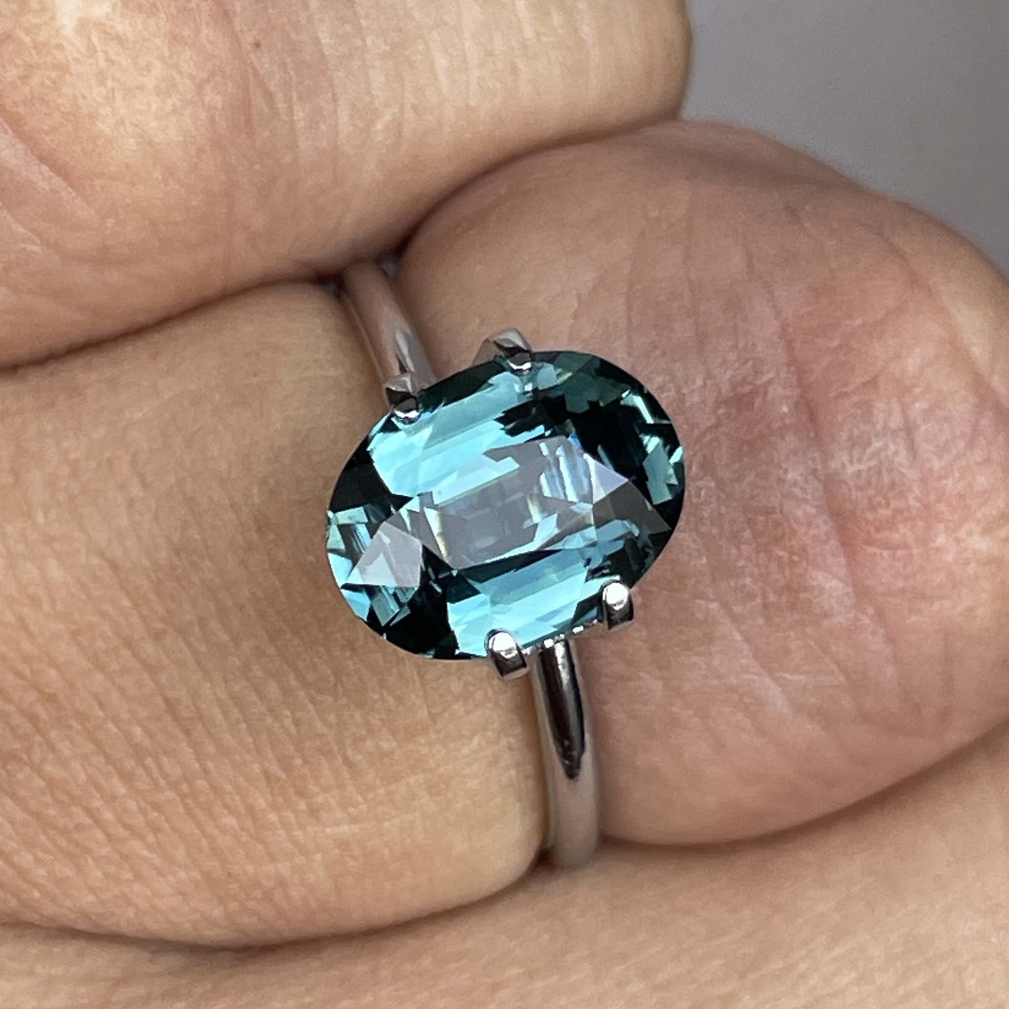 Natural teal blue-green sapphire loose gemstone, oval cut, 3.19 ct, for engagement or custom jewelry, by NASHGEMS.
