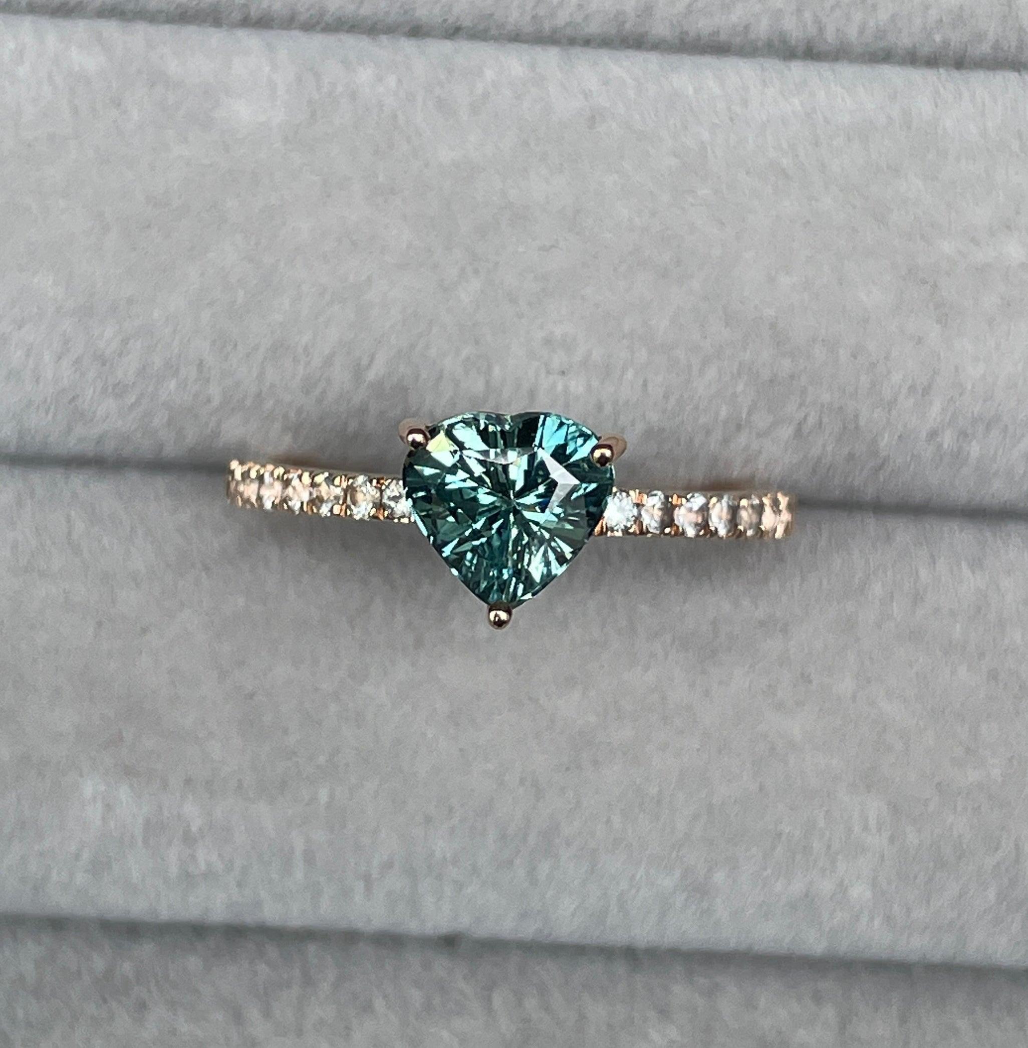 18k/ Teal Sapphire ring/ Green sapphire ring/ blue green sapphire ring
