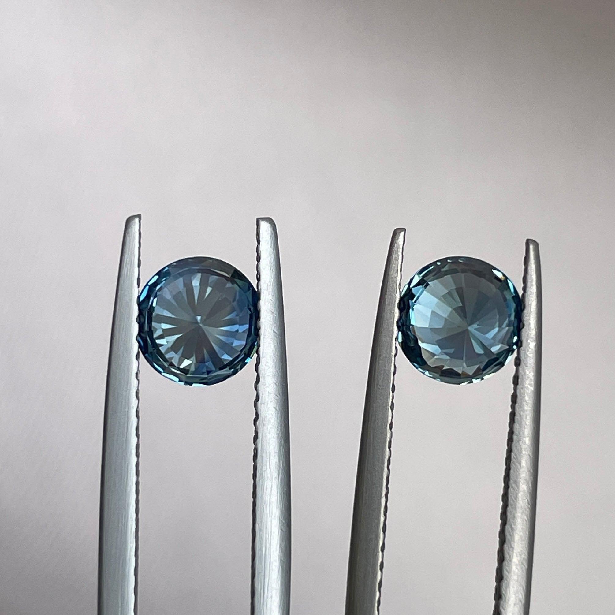 Blue green teal sapphire round pair