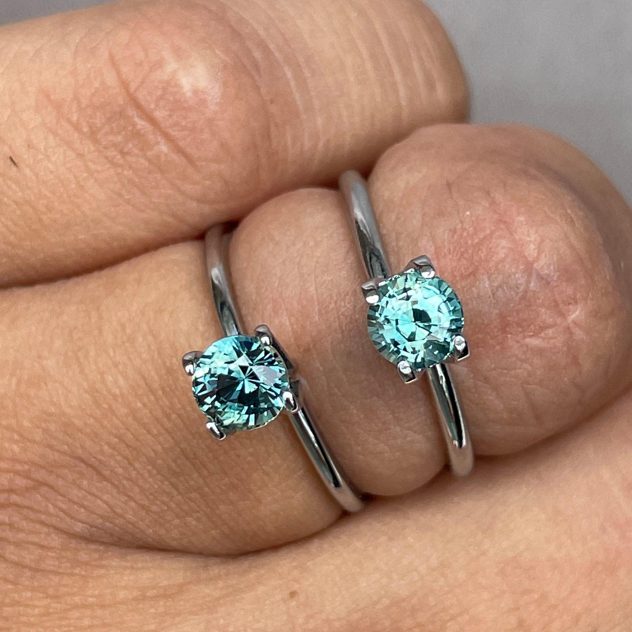 Blue green teal sapphire round pair