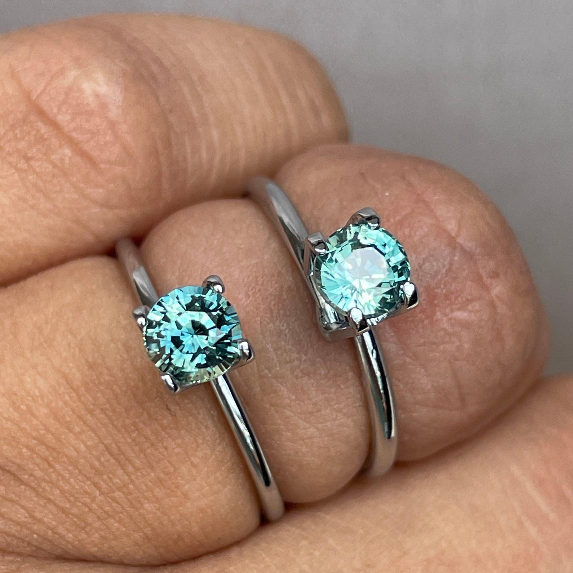 Blue green teal sapphire round pair