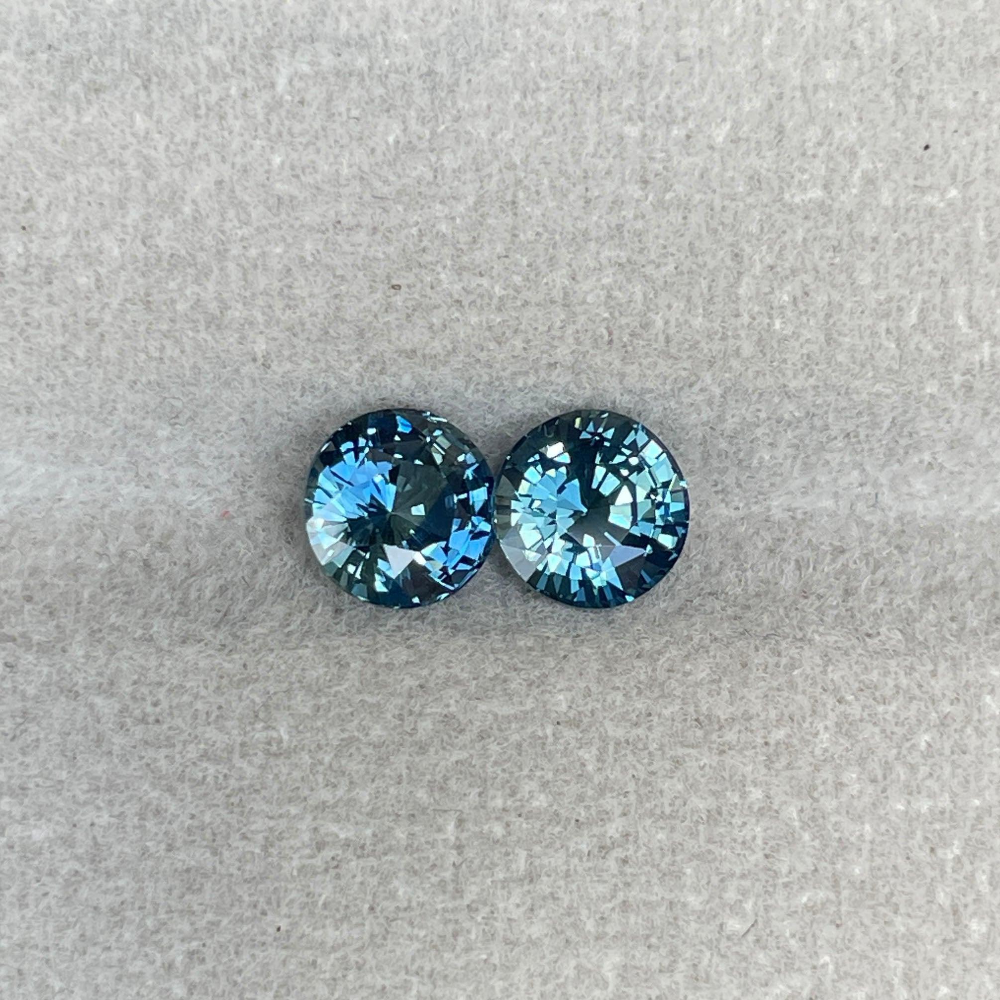 Blue green teal sapphire round pair