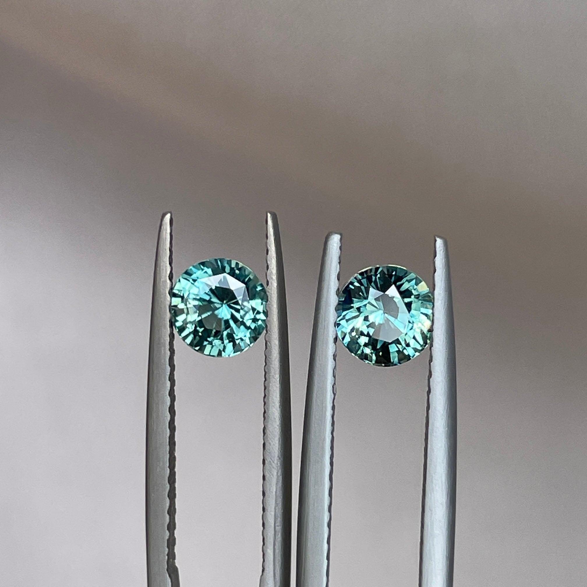 Blue green teal sapphire round pair