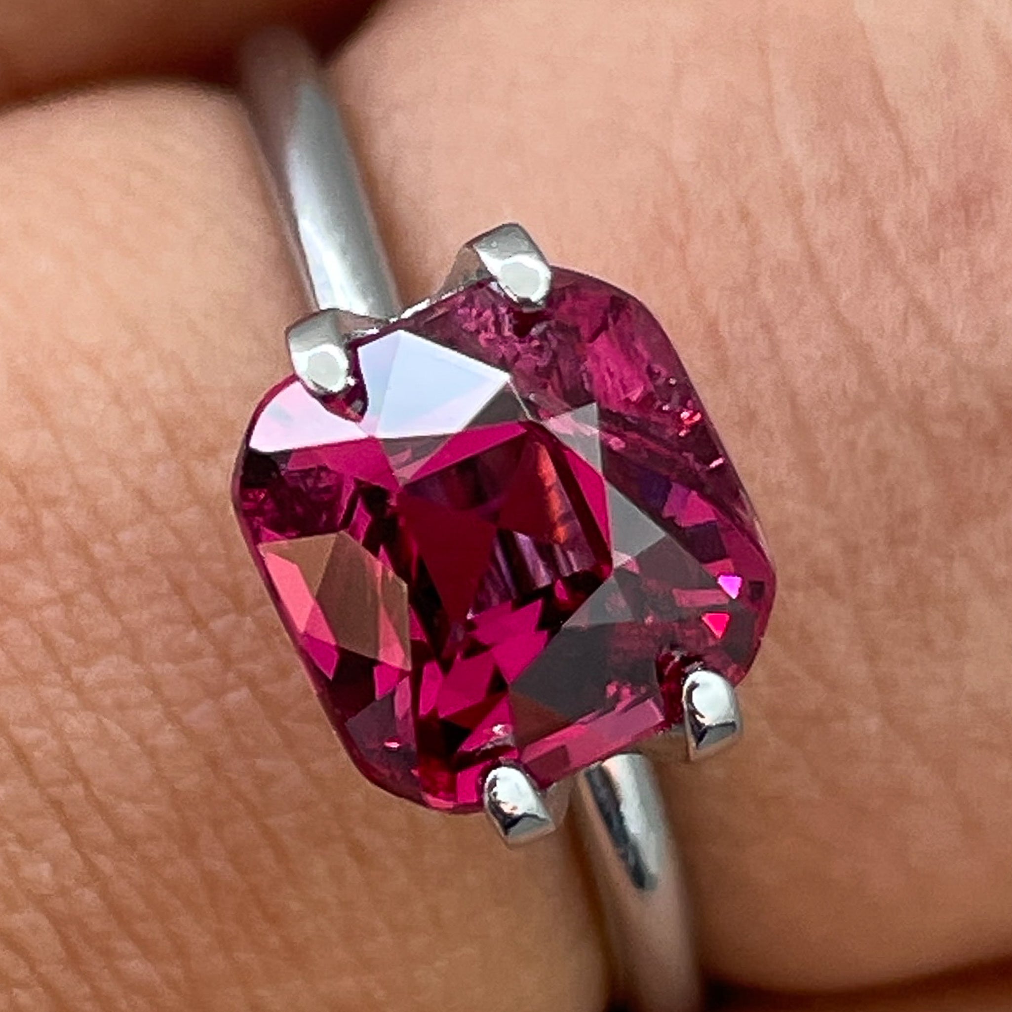 Natural Rhodolite Garnet 2.32 Ct cushion cut loose gemstone in raspberry red, ideal for engagement rings by NASHGEMS.