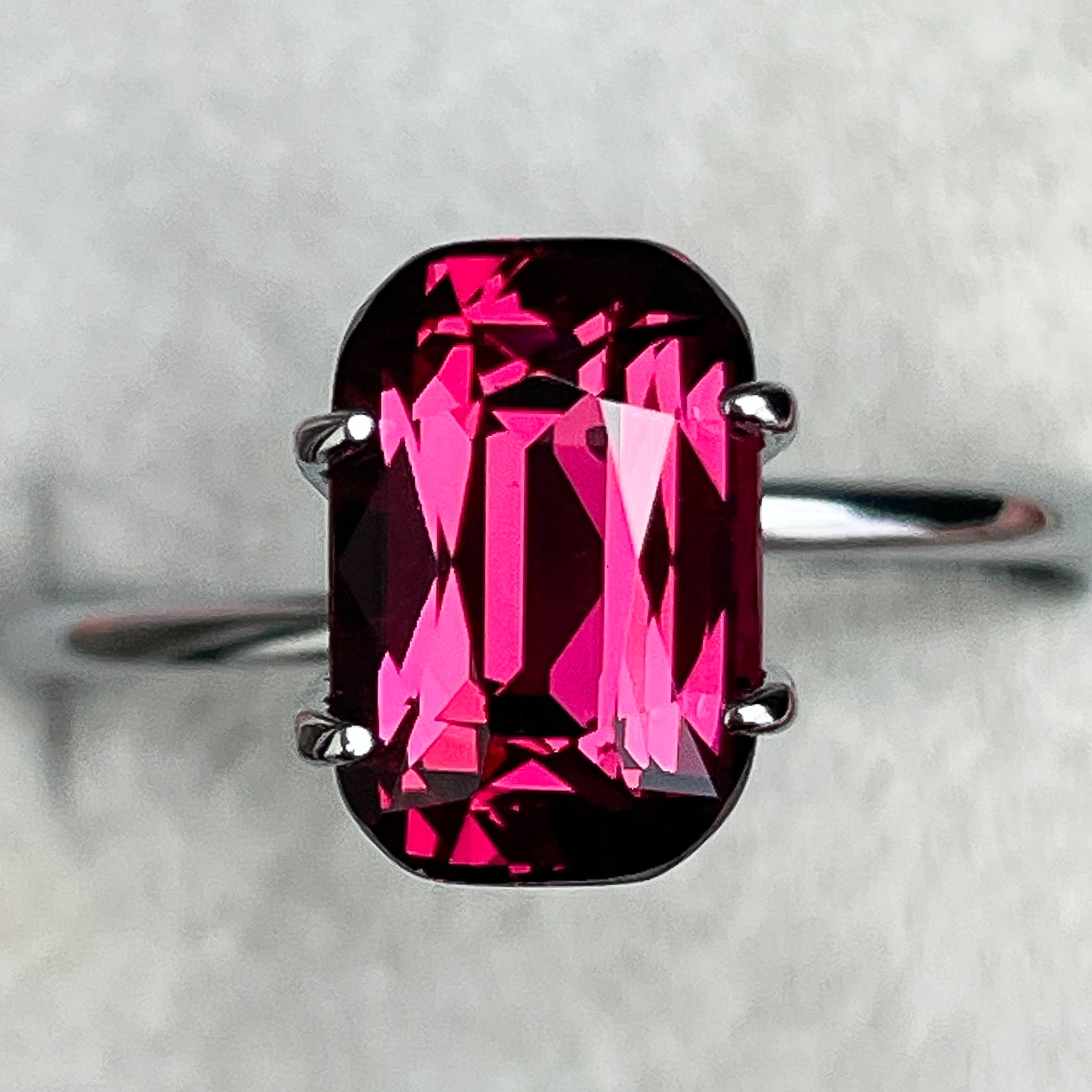 Natural Rhodolite Garnet 3.18 Ct cushion cut, raspberry red VVS loose gemstone from NASHGEMS for engagement rings.