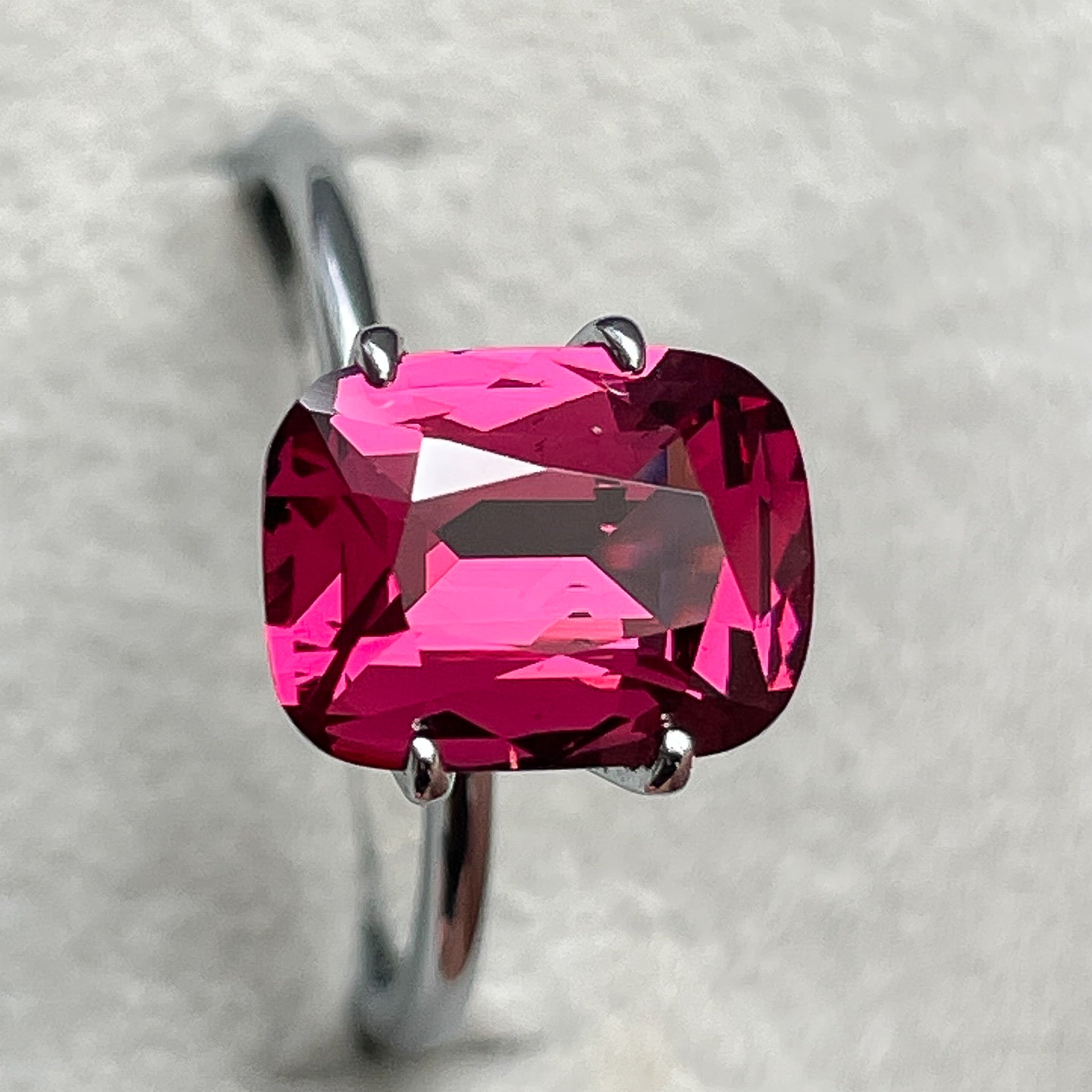 Natural Rhodolite Garnet 3.52 Ct cushion cut loose gemstone in vibrant raspberry red, perfect for engagement rings.