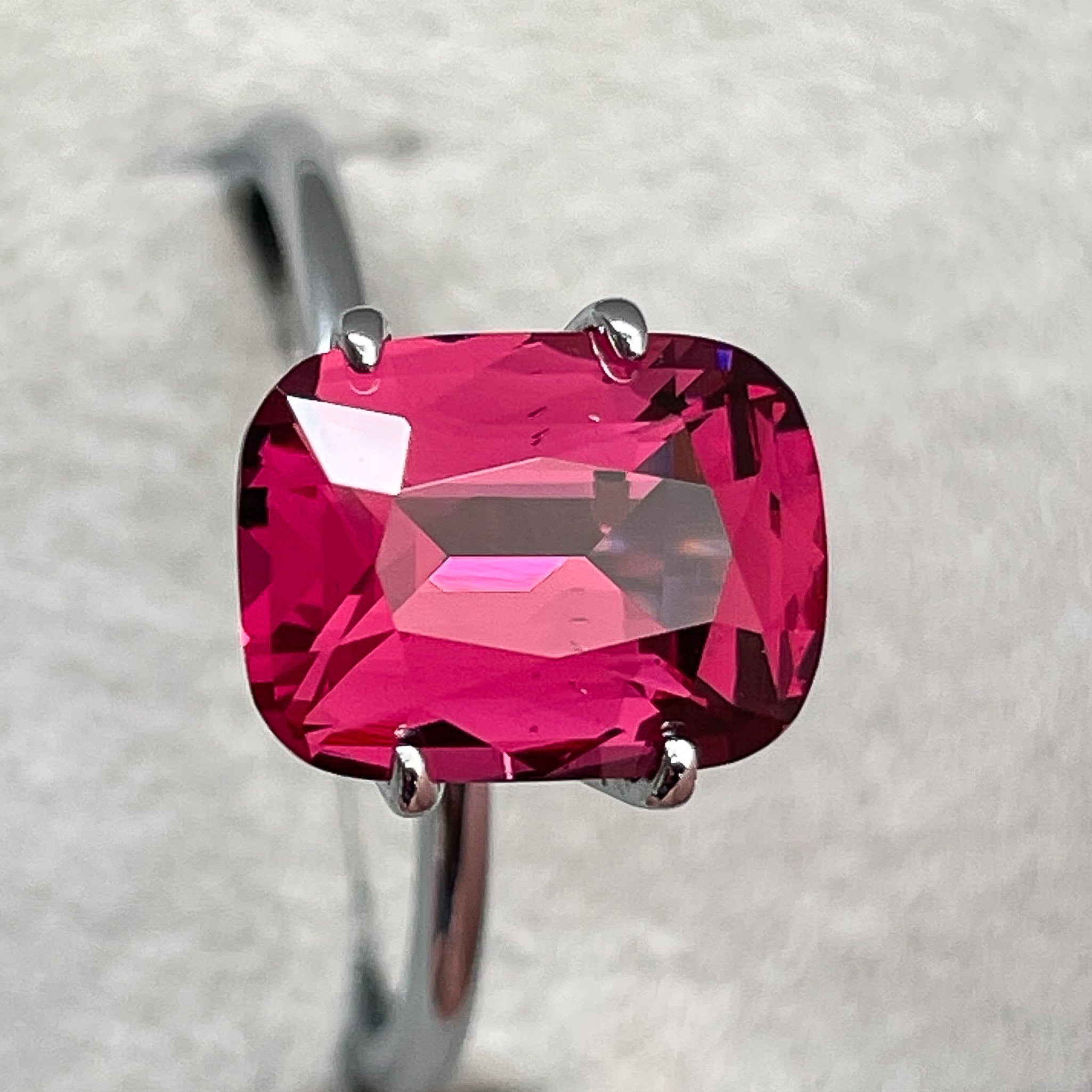 Natural Rhodolite Garnet 3.52 Ct cushion cut gemstone with raspberry red color, VVS clarity, ideal for engagement rings.