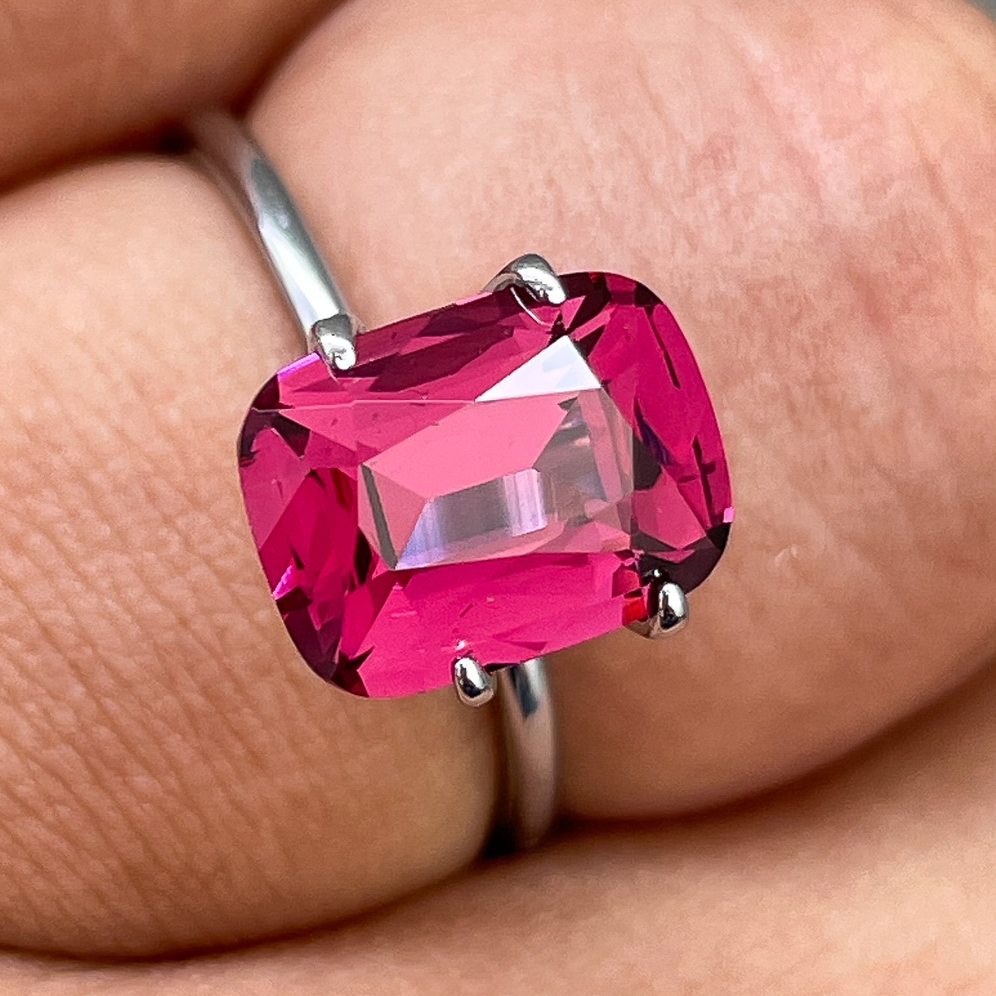 Natural Rhodolite Garnet 3.52 Ct cushion cut, raspberry red VVS loose gemstone for engagement rings by NASHGEMS.