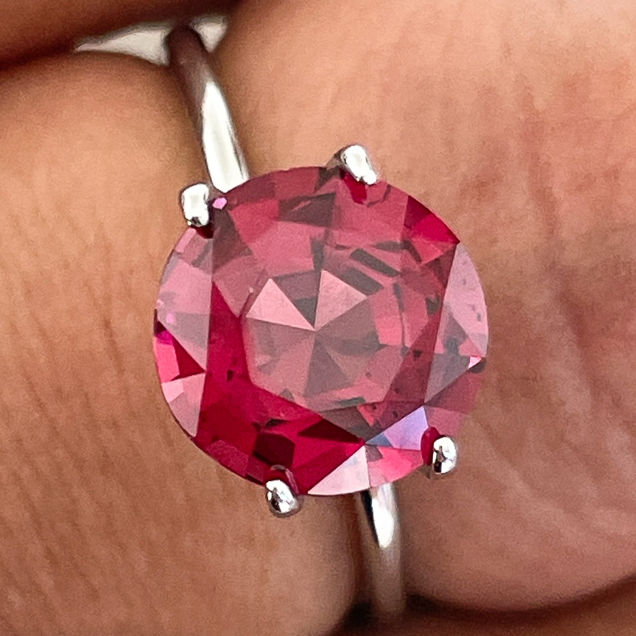 Natural Rhodolite Garnet 3.13 Ct round cut gemstone, raspberry red VVS loose garnet for engagement rings, by NASHGEMS.