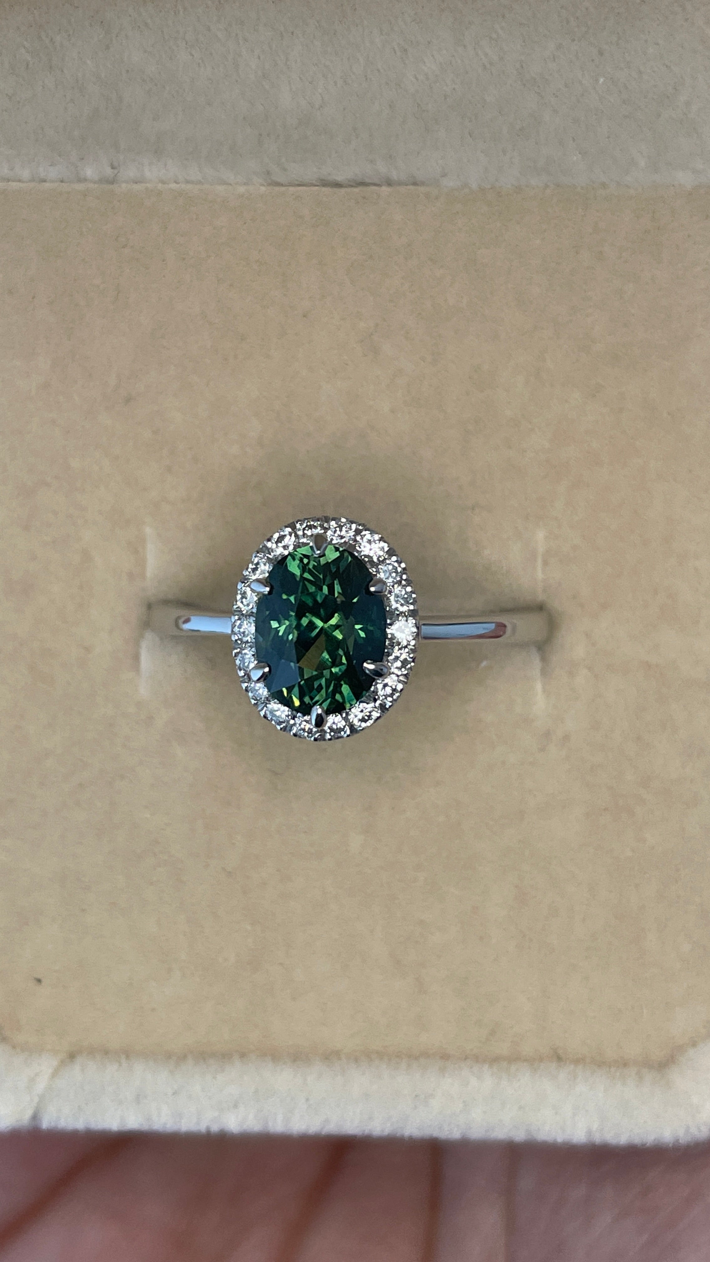 Natural Teal Sapphire Ring, Solid 14k White Gold Engagement Ring, Natural Diamond halo, Timeless Design Jewelry - NASHGEMS