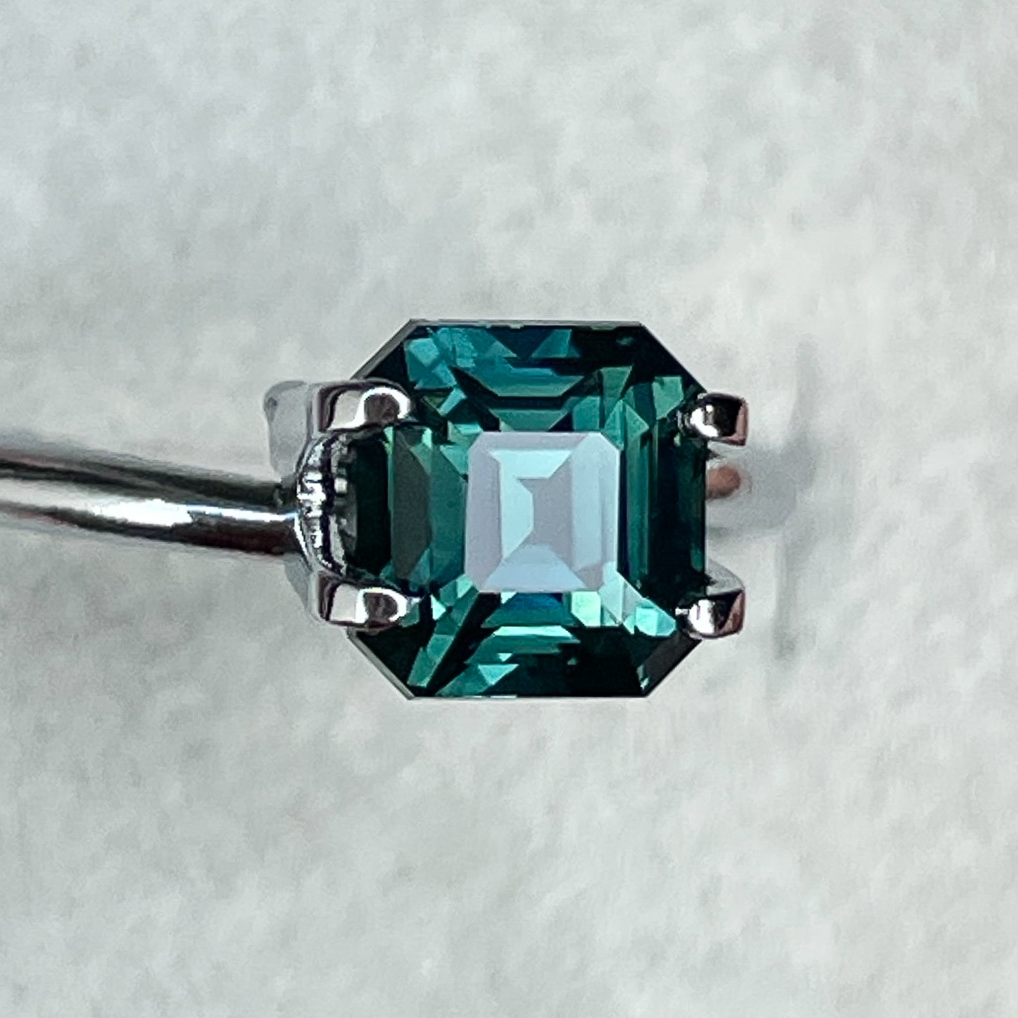 Teal green sapphire loose gemstone, 2.02 Ct emerald cut, heat-treated natural sapphire for custom engagement rings, by NASHGEMS.