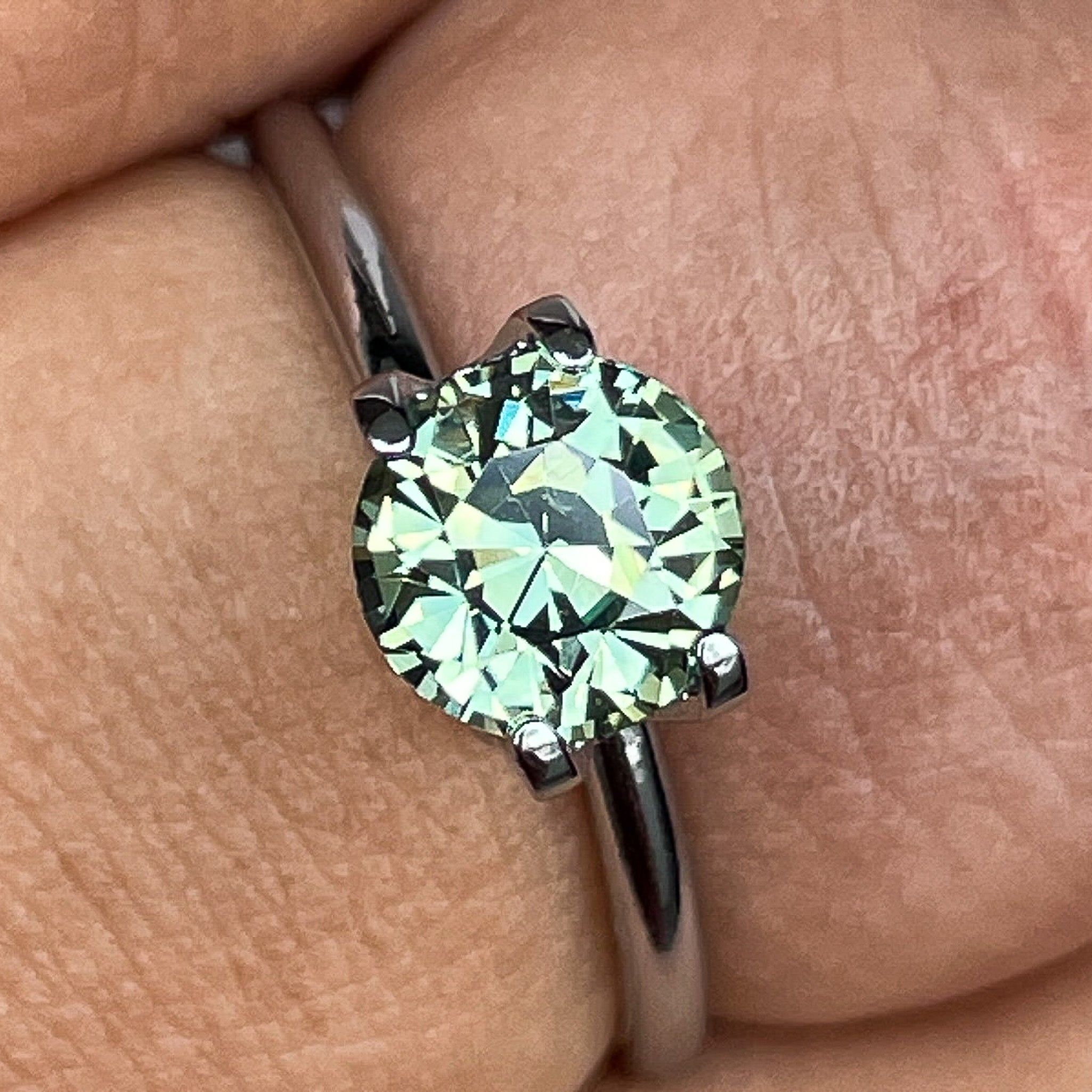Natural pale green teal sapphire, 1.90 ct round cut, loose no heat sapphire by NASHGEMS for engagement or custom jewelry.