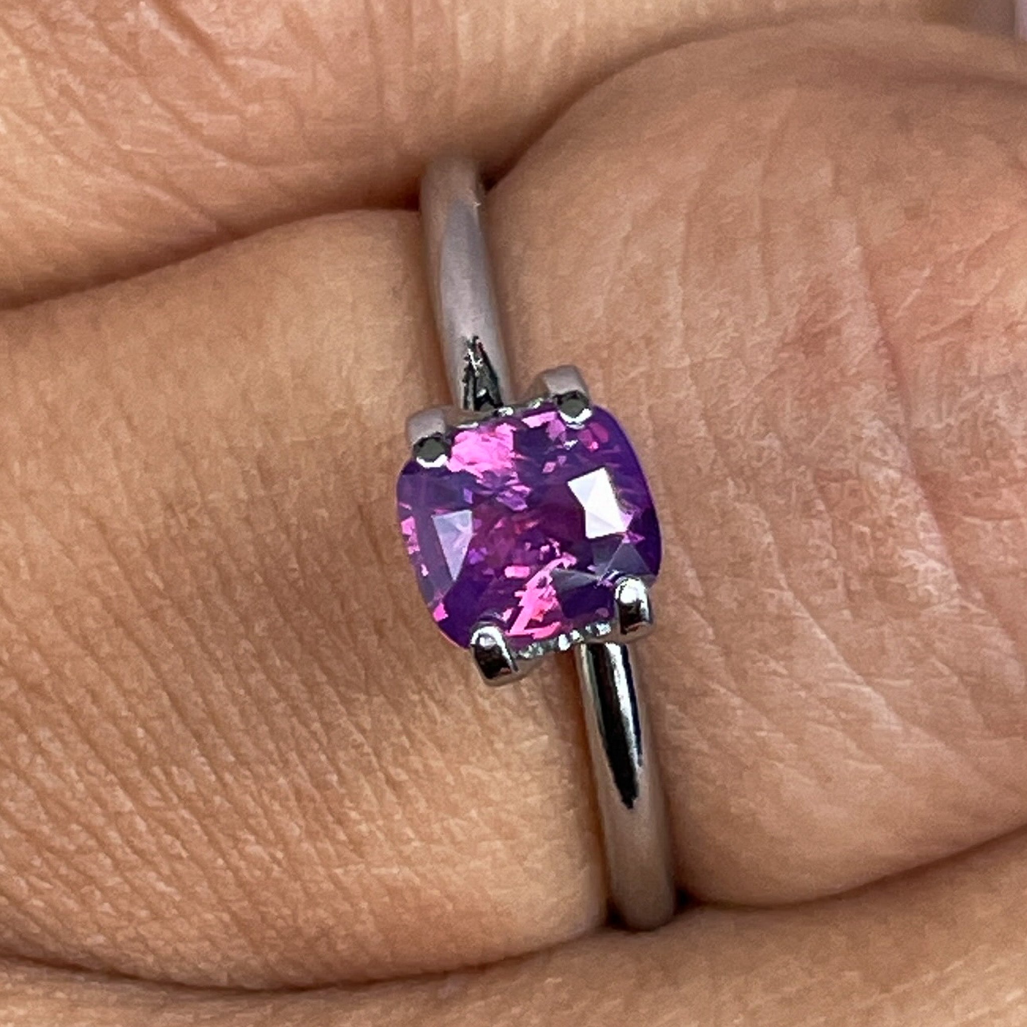 Natural purple sapphire 1.03 Ct cushion cut loose gemstone by NASHGEMS, ideal for engagement rings, no heat treatment.