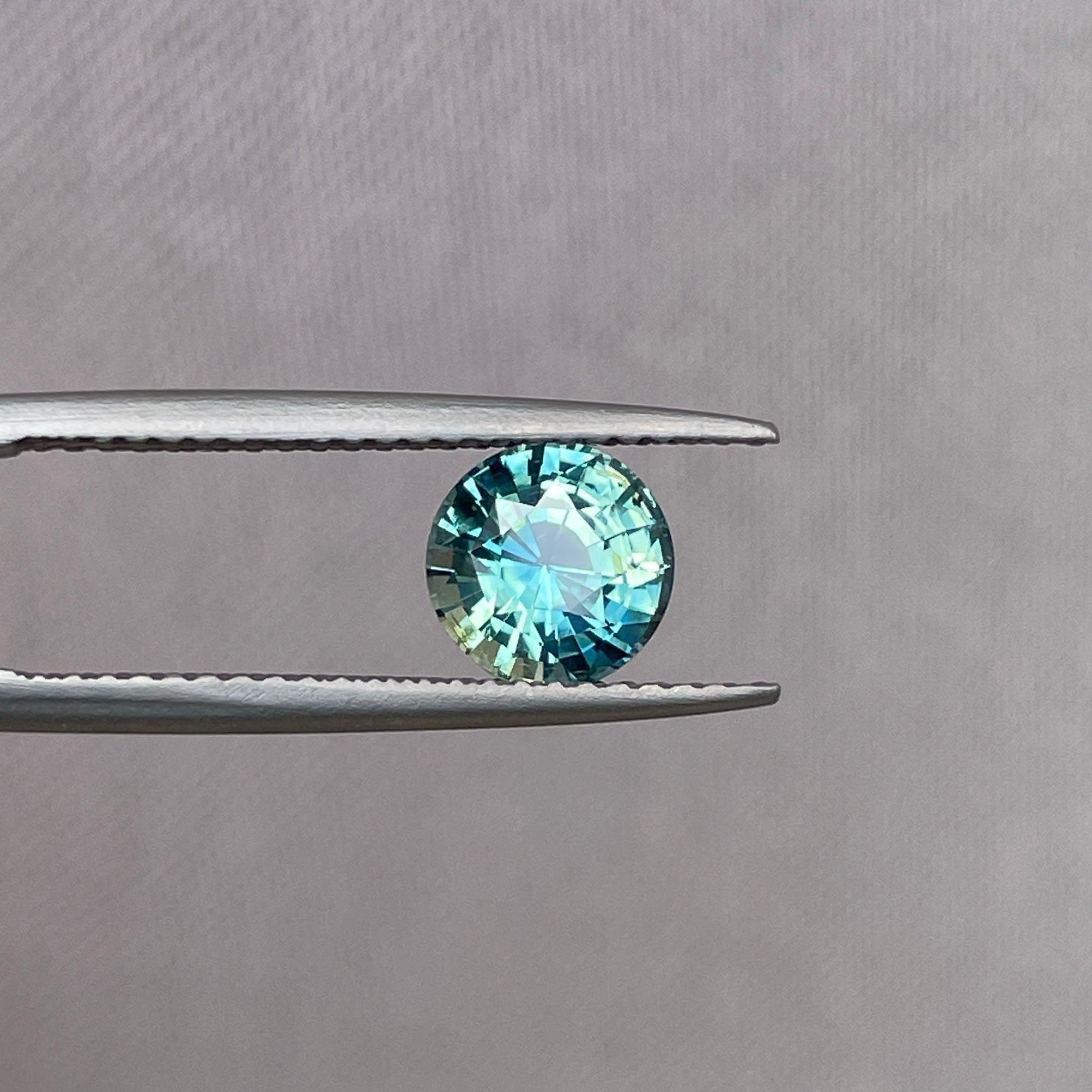 teal blue green parti sapphire round cut gem 