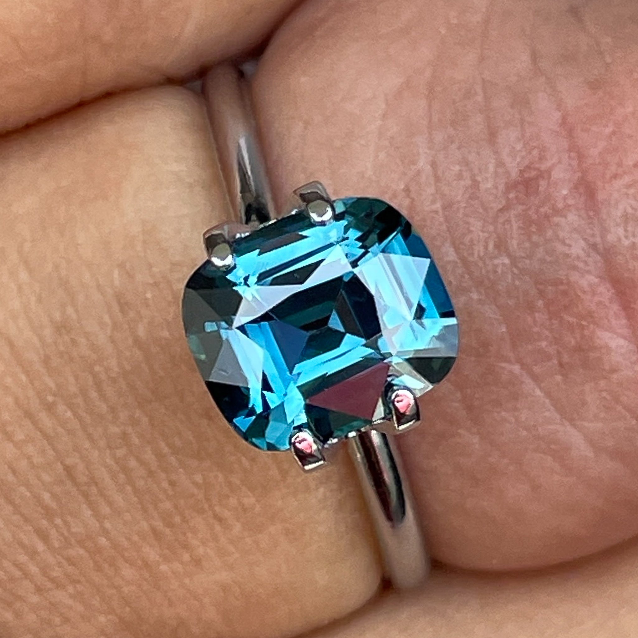 Teal blue cushion cut sapphire, 2.52 Ct loose gemstone from NASHGEMS, suitable for engagement rings or custom jewelry designs.