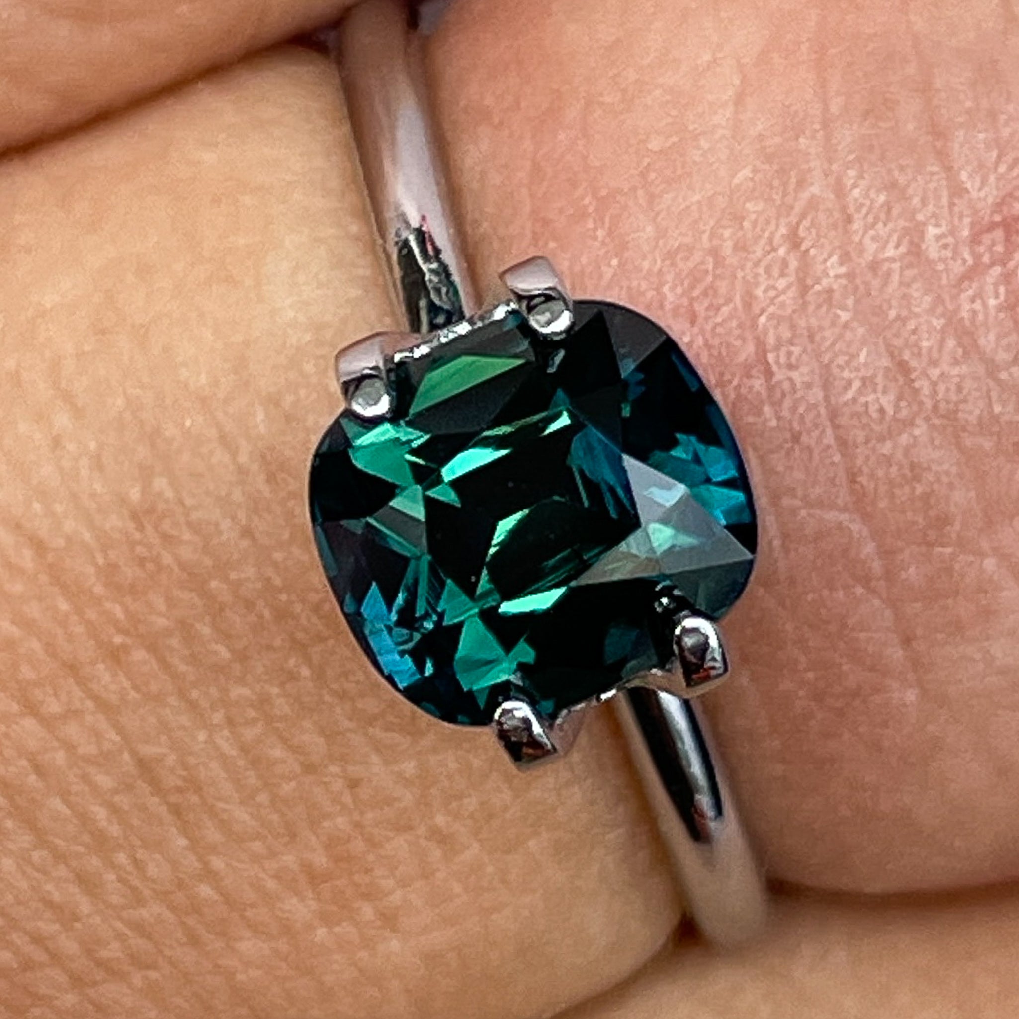 Teal forest green sapphire, 2.56 Ct cushion cut, loose heat-treated sapphire by NASHGEMS for engagement or custom jewelry.