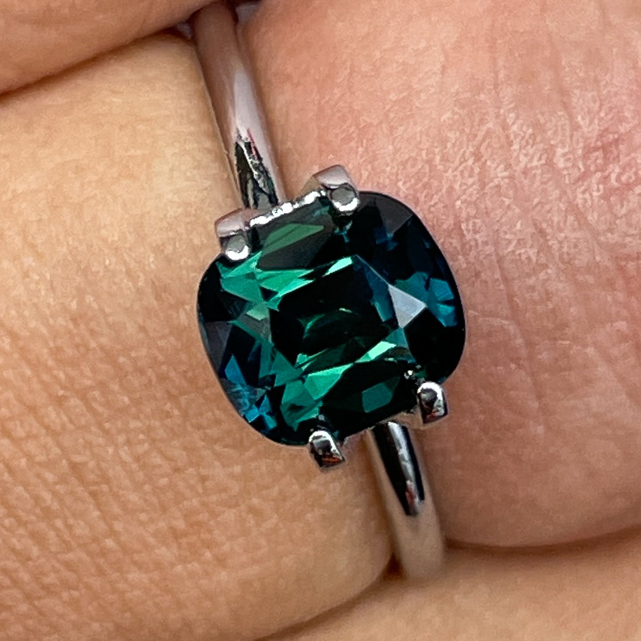 Natural forest green sapphire, 2.56 Ct cushion cut loose teal gemstone by NASHGEMS, ideal for engagement rings or custom jewelry.