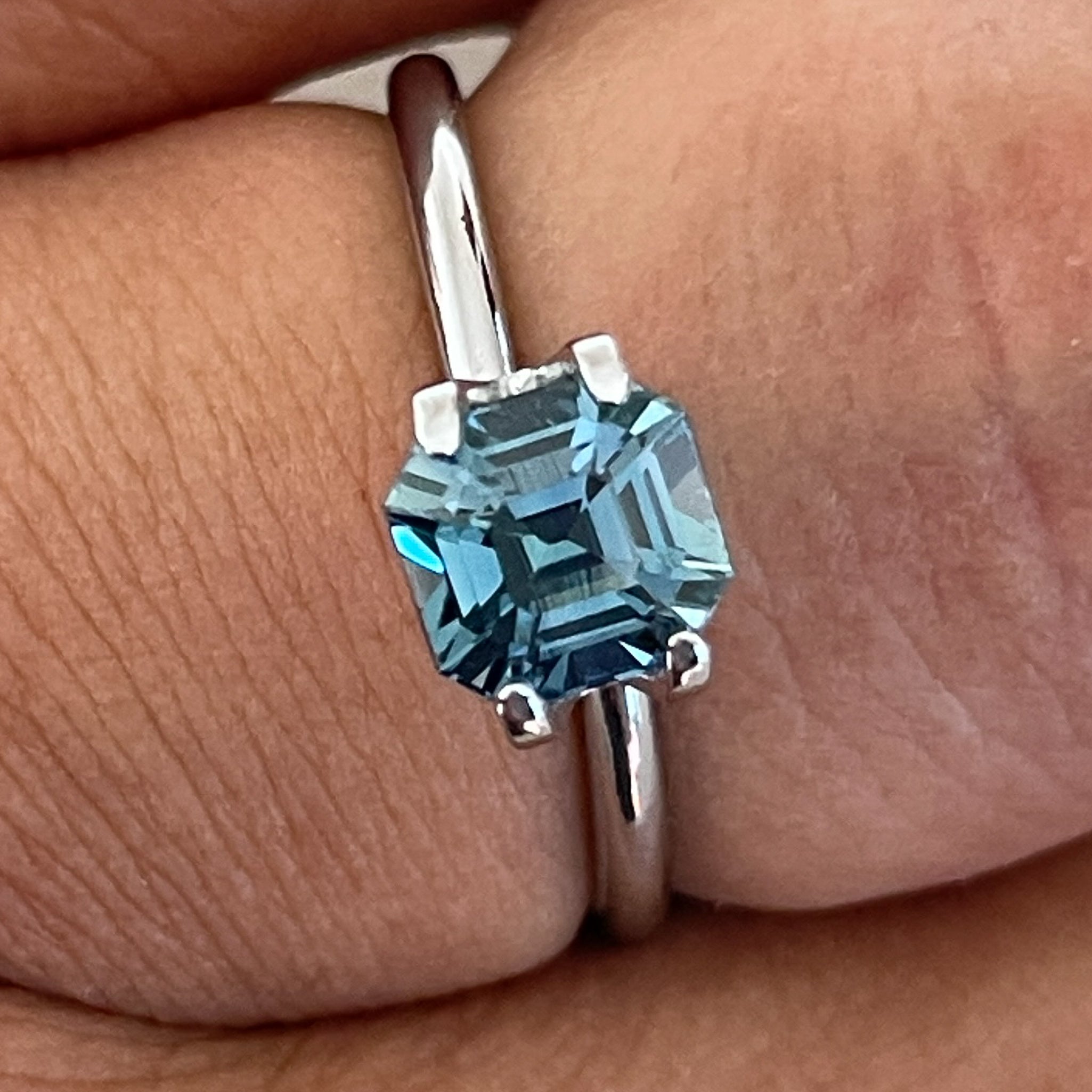 Teal sapphire 1.76 Ct Asscher octagon cut loose gemstone, heat-treated for jewelry, from NASHGEMS.