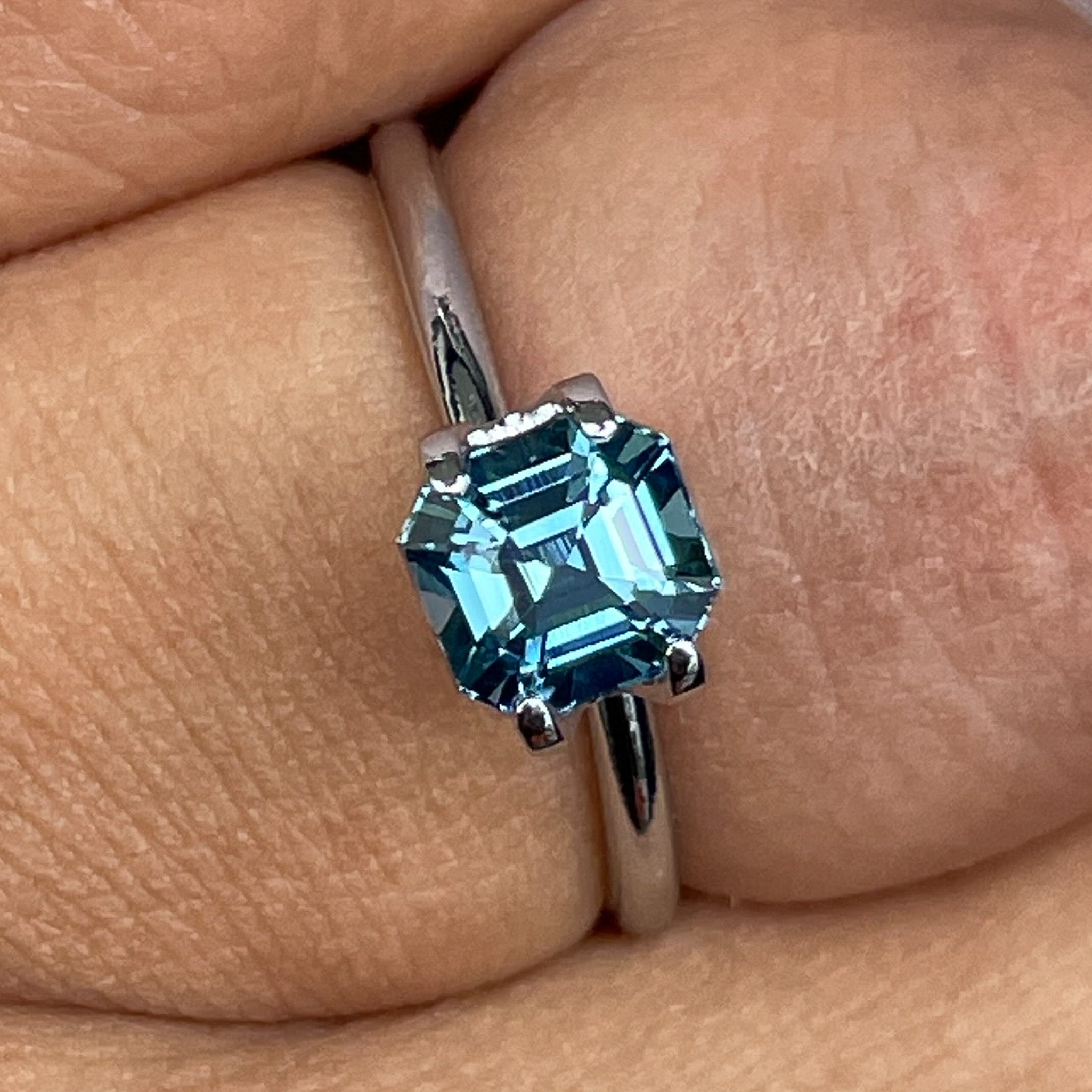 Natural teal sapphire 1.76 Ct Asscher octagon cut by NASHGEMS, heat-treated loose sapphire for jewelry or engagement rings.