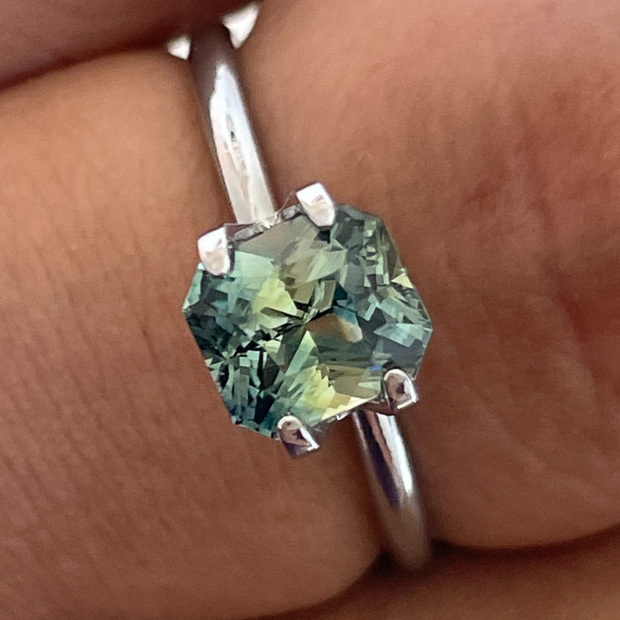 Natural teal sapphire loose gemstone, 1.65 ct radiant cut by NASHGEMS, no heat teal blue-green sapphire suitable for engagement rings