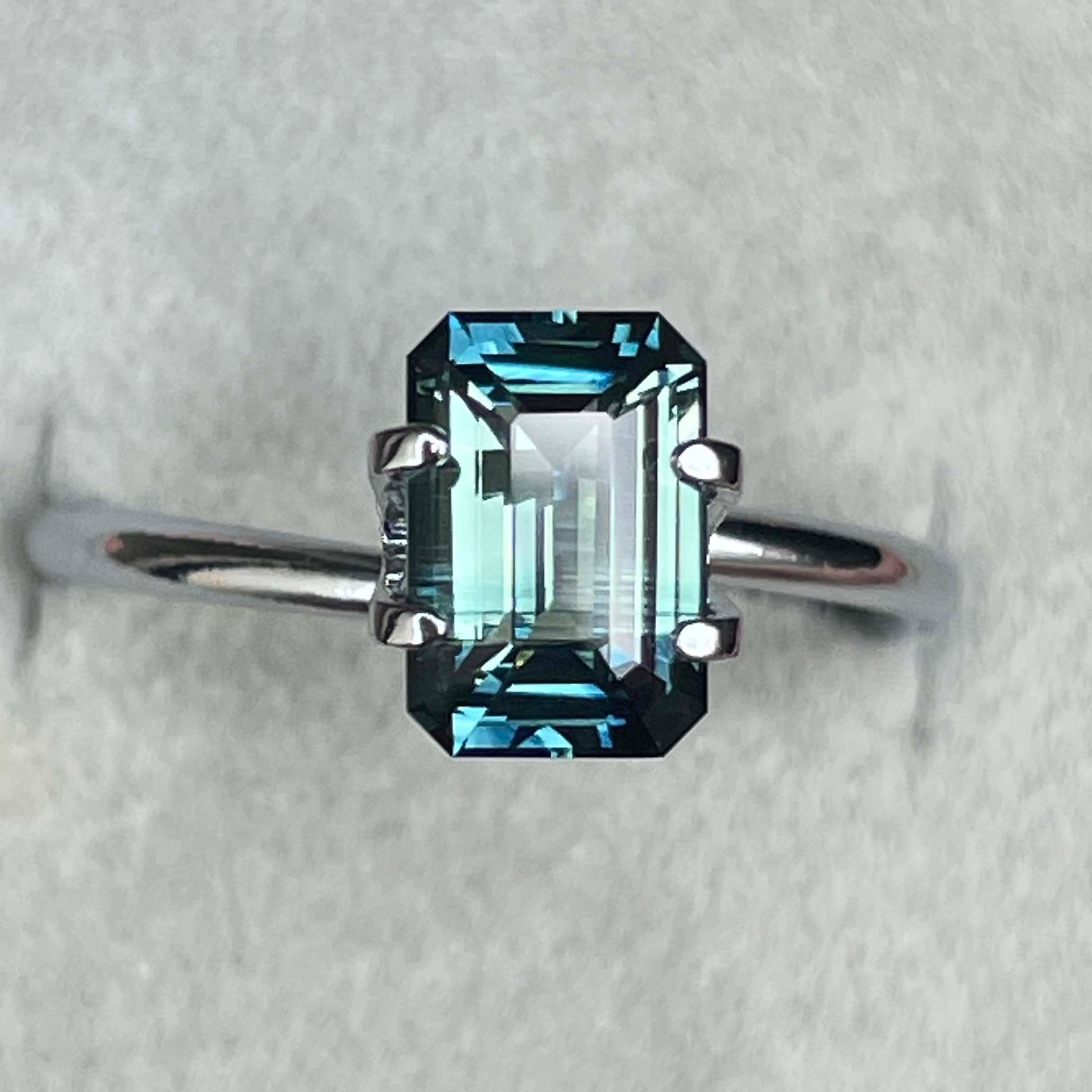 Teal sapphire loose gemstone, 2.07 Ct emerald cut, natural no heat blue-green sapphire for engagement rings by NASHGEMS