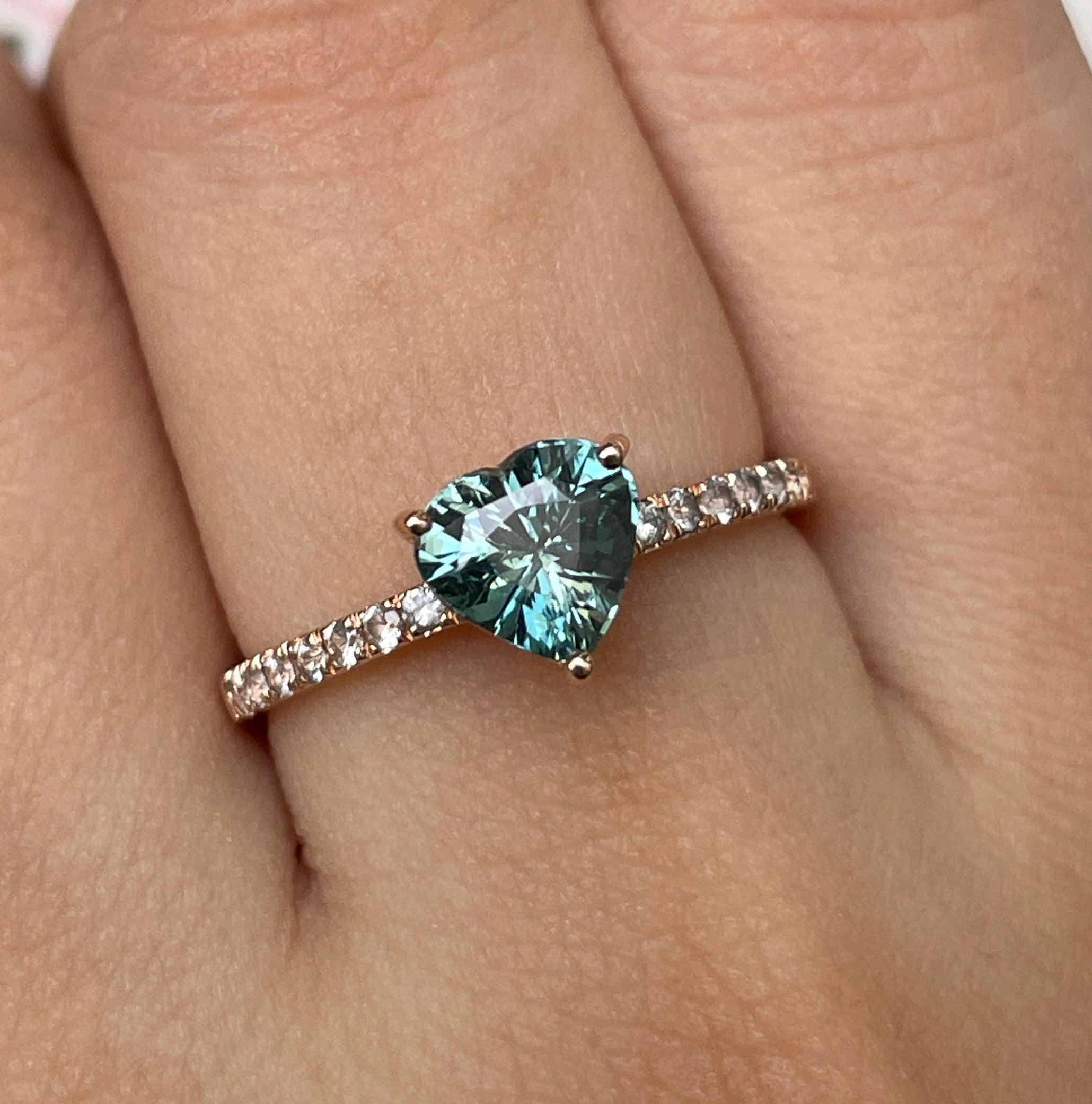 18k/ Teal Sapphire ring/ Green sapphire ring/ blue green sapphire ring